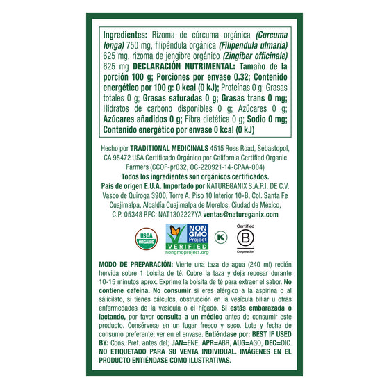 Té Orgánico De Cúrcuma Con Filipéndula y Jengibre