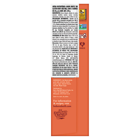 Avena Instantánea Sabor Maple Sin Gluten