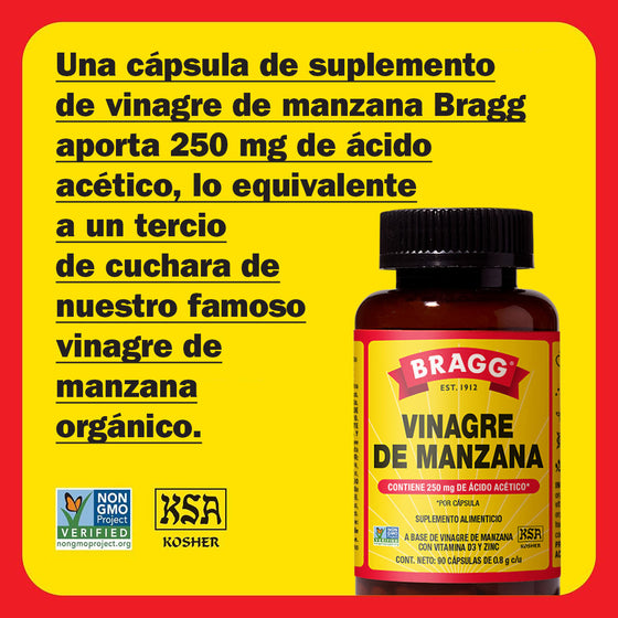 Suplemento alimenticio a base de vinagre de manzana Bragg con vitamina D3 y Zinc