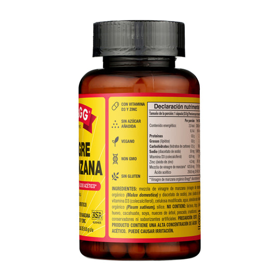 Suplemento alimenticio a base de vinagre de manzana Bragg con vitamina D3 y Zinc